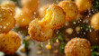 Brazilian pão de queijo magically hanging, oozing with cheesy goodness