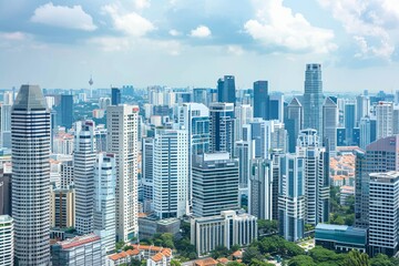 Wall Mural - Aerial view of Singapore city showcasing modern skyscrapers, diverse architectural styles, and urban development