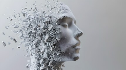 Aufkleber - Digital transformation concept with a pixelated human head. Monochrome data fragmentation. Perfect for tech and innovation themes. Modern digital art. AI