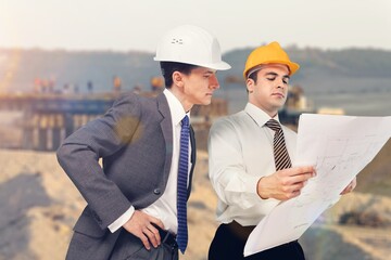 Caucasian Civil Engineer Inspector Discussing Business