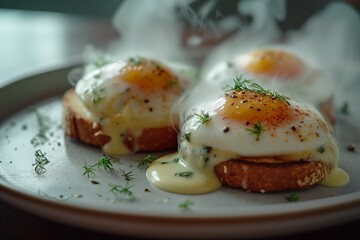 Poster - AI generated illustration of eggs on toast with melted cheese