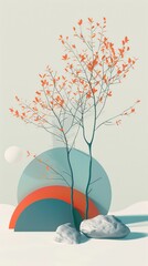 Sticker - A painting of a tree with orange leaves