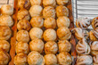 cooked takoyaki grilling, octopuses, snack street food, selective focus