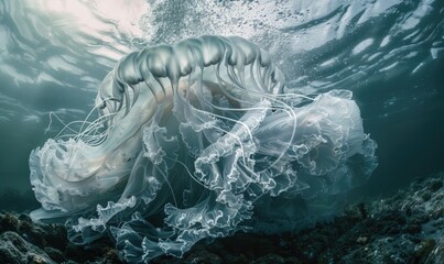 Wall Mural - Monstrous jellyfish pulsating in the water