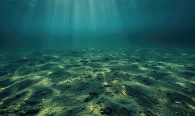 underwater scene with sun rays and seafloor
