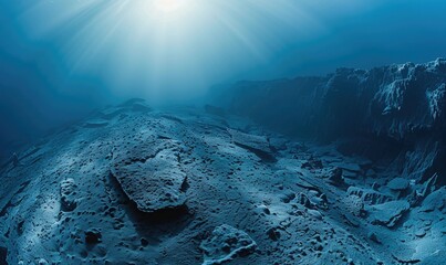 Sticker - Underwater scene with seafloor and sunbeams through water surface