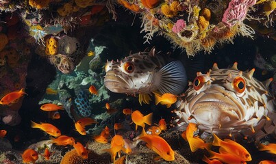 Wall Mural - Pufferfish in water closeup view