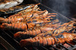 grilled big shrimps or prawn on charcoal stove