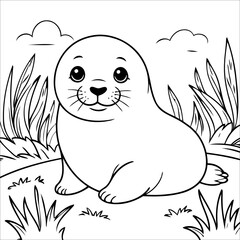 vector illustration of cute seal coloring page for kids
