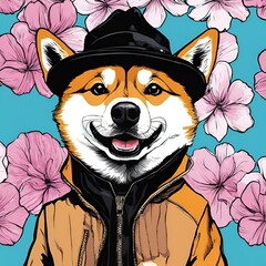 Poster - AI generated illustration of a cartoonish dog wearing a stylish hat