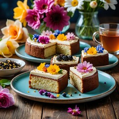 Wall Mural - cake with berries and flowers