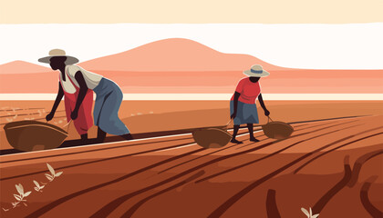 Farmer working in the field. Vector illustration in flat style.