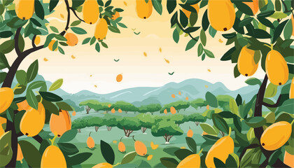 Lemon tree with ripe lemons and pears. Vector illustration