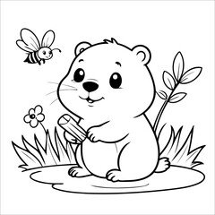 Canvas Print - Vector illustration of cute Beaver coloring page for kids