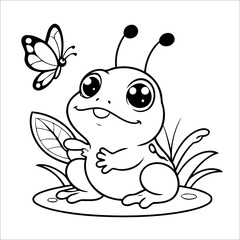 Sticker - Vector illustration of cute Frog coloring page for kids