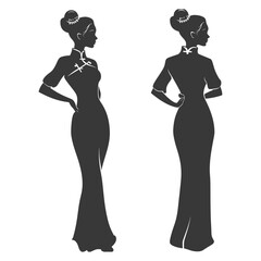 Wall Mural - Silhouette independent chinese women wearing Cheongsam or zansae black color only