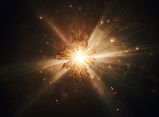 Poster - Star flare with yellow rays and beams on dark background.