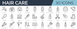 Set of 30 outline icons related to hair care. Linear icon collection. Editable stroke. Vector illustration