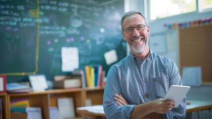 Sticker - Smiling Teacher with Digital Tablet