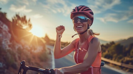 Wall Mural - Joyful Cyclist Celebrating Ride