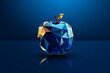 An apple glowing blue low polygonal on dark blue background