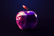 An apple glowing purple low polygonal on dark blue background