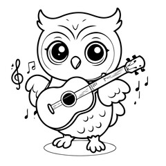 Poster - Cute vector illustration Owl doodle black and white for kids page