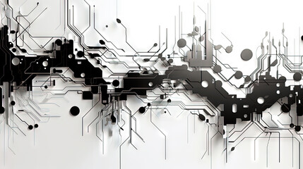 Poster - Abstract circuit board concept with black track lines on white background.