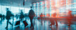 © connel_design - Busy airport terminal with motion blur and flight information.