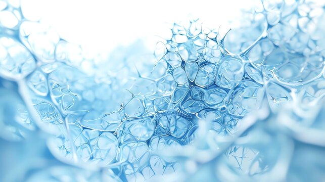 Create a 3D rendering of a blue translucent organic structure, resembling a complex cellular formation