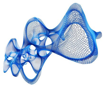 3D rendering of a blue organic structure with a honeycomb-like surface.