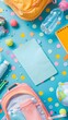 Vibrant Back to School Supplies Arranged on Colorful Spotted Background