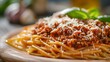 AI generated illustration of pasta with meat sauce and parmesan