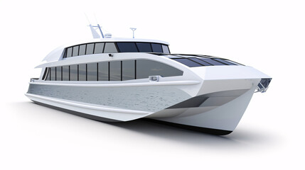 new, modern, futuristic electric catamaran, boat, ship for public transportation, isolated on a clear white background