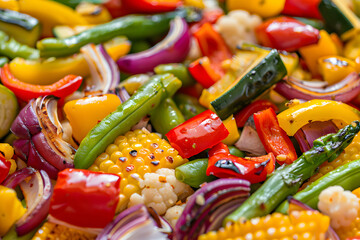 Wall Mural - a colorful array of fresh vegetables being grilled outdoors, showcasing the wholesome and flavorful meals prepared during summertime barbecues and cookouts