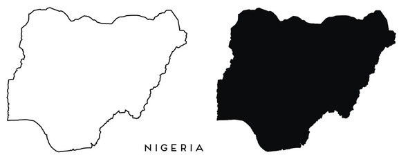 Wall Mural - Nigeria map outlined and black vector set