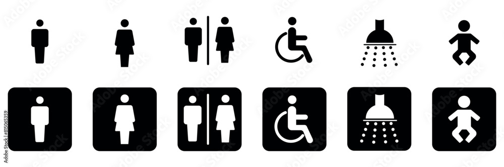 toilet vector icons set, male or female restroom symbols isolated on ...
