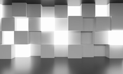 Poster - Geometric background. White-gray backdrop. Abstract decoration. Background from volumetric cubes. Geometric wallpaper. Modern background. Backdrop for advertising. Texture, pattern. 3d image