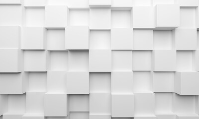 Poster - Geometric texture. White pattern. Abstract background. Texture for business presentation. White cubes. Backdrop for web design. Texture with volumetric cubes. Wallpaper, screensaver. 3d image