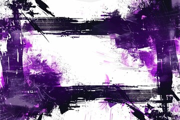 abstract purple grunge background with a large empty white rectangle in the middle, brush strokes in the style of dark purple and black color palette