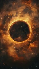 Wall Mural - large orange planet is surrounded by dark sky