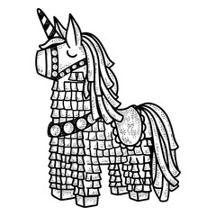 Wall Mural - pinata toy sketch engraving PNG illustration. T-shirt apparel print design. Scratch board imitation. Black and white hand drawn image.