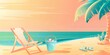 A beach scene with palm trees, a deck chair and flipflops on the sand A bucket of toys stands next to it Generative AI