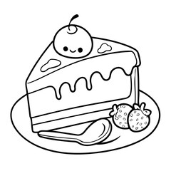 Canvas Print - Cartoon Cake Slice doodle colouring book cover design