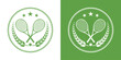 Tennis club logo, icon or badge with crossed rackets and tennis ball. Sport symbol design. Vector illustration.