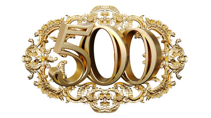 Wall Mural - golden number five hundred in the center of decorative golden vintage frames, number 500