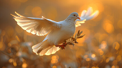 Canvas Print -  A dove carrying an olive branch, symbolizing peace, generative ai