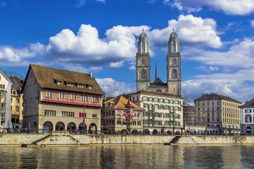 Wall Mural - Embankment of Limmat river, Zurich, Switzerland