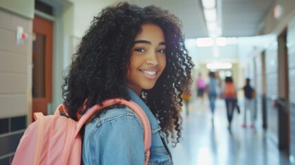 Poster - A Smiling Student in School Hallway