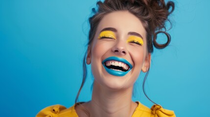 Sticker - Woman with Colorful Makeup Smiling